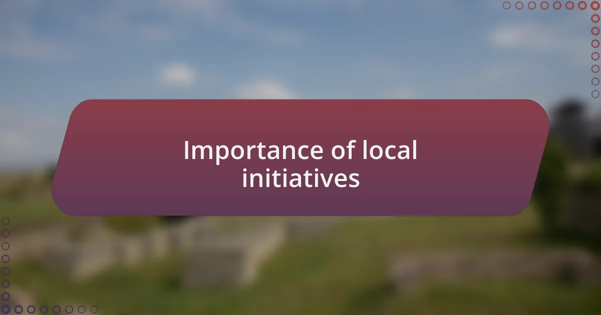 Importance of local initiatives